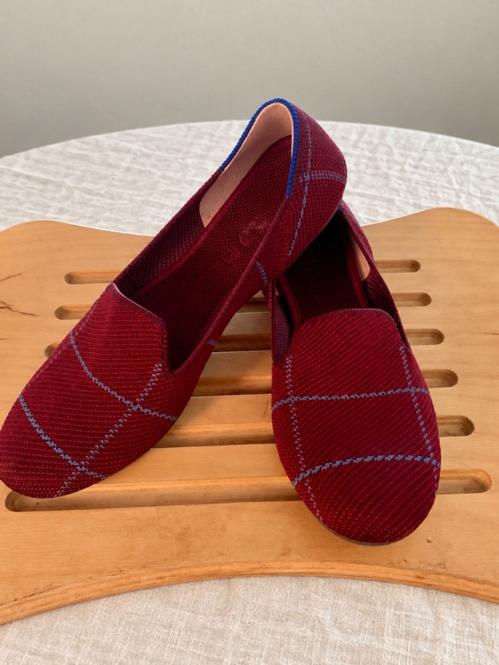 Rothy’s The Loafer Cranberry Plaid Knit Ballet Flats Size 7